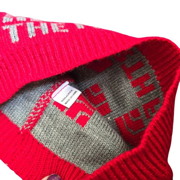 North Face Logo Hat Reversible Knit Beanie Red & Gray Adult Winter JJ3880 - Picture 3 of 5